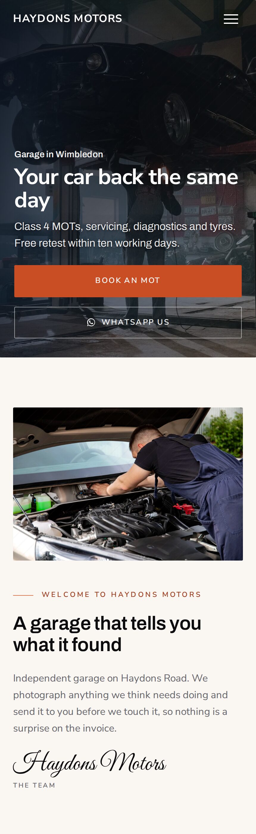 An example website for a garage