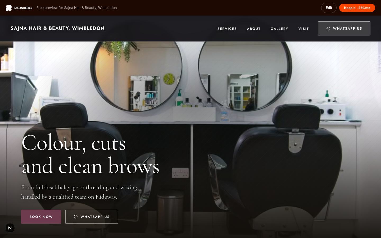 An example website for a hair salon