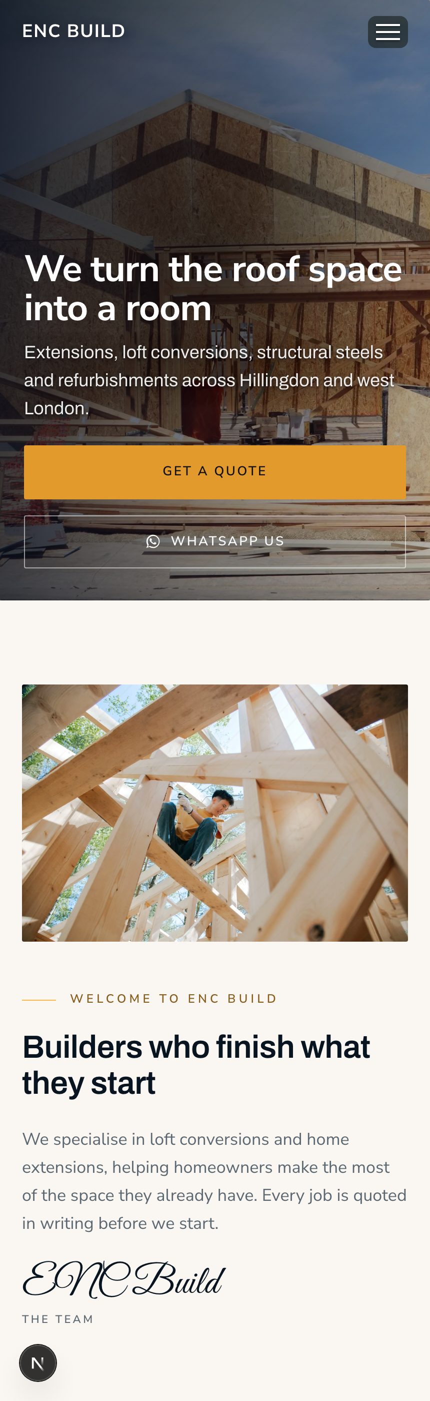 An example website for a building business